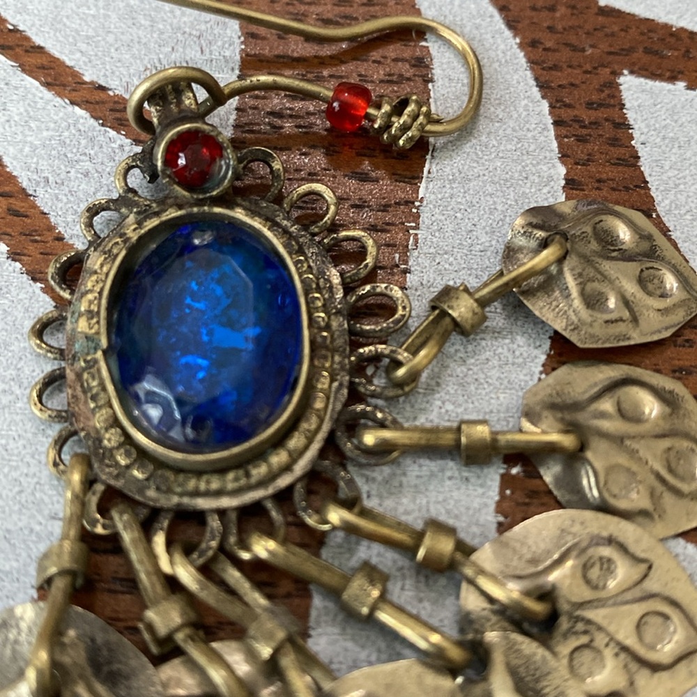 Moroccan Blue & Gold Chandelier Earrings - Picture 4 of 6